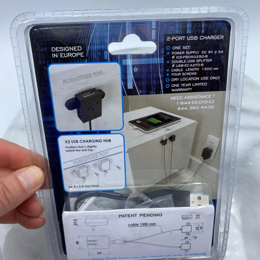 IC Innovation 2-Port USB Charger Black Mountable Furniture Hub 2 FD-B Power Home